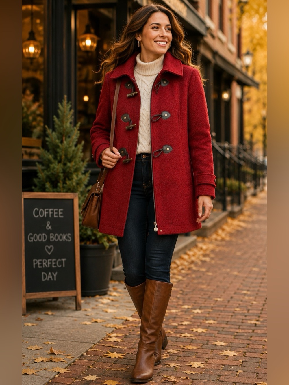 Calvin Klein Women's Classic Cranberry Red Toggle Wool-Blend Coat Size XS Winter